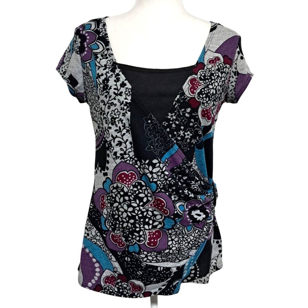 Jason Maxwell Knit Top Womens L Floral Mandala Print Square Neck Short Sleeve Bo